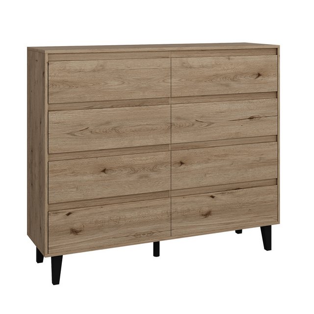 Bild von Vicco Kommode Bahia, Eiche, 138.5 x 117 cm mit 8 Schubladen