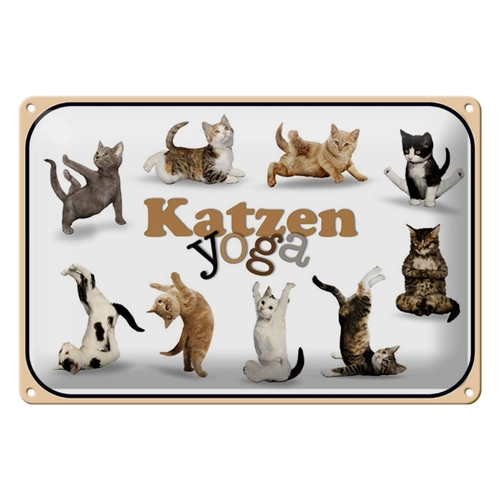 Bild von FEMER Blechschild Katze 30x20cm Katzen Yoga Wanddeko