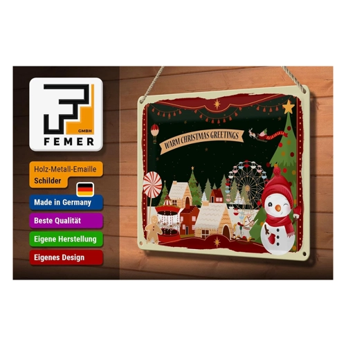 Bild von FEMER Blechschild Weihnachten WARM - Christmas Greetings 30x20cm