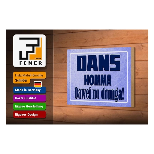 Bild von FEMER Holzschild Spruch 18x12cm Oans homma oawei no drunga