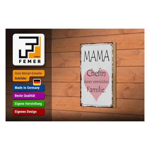 Bild von FEMER Holzschild Spruch 12x18cm Mama Chefin verrückter Familie