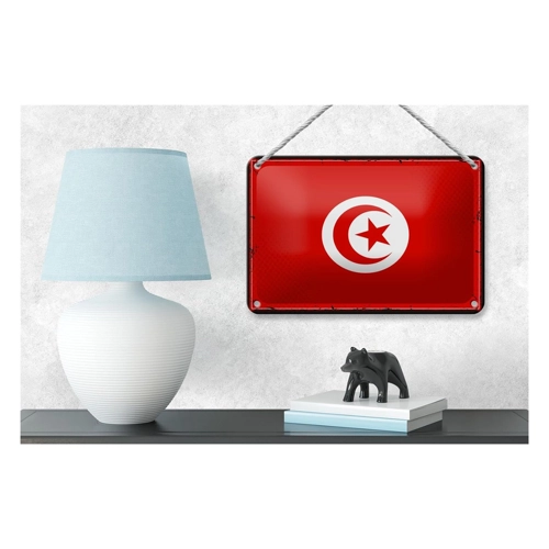 Bild von FEMER Blechschild Flagge Tunesiens 18x12cm Retro Flag of Tunisia Dekoration