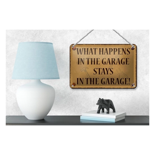 Bild von FEMER Blechschild Spruch 18x12cm - Whats Happens in The Garage Stays in Schild
