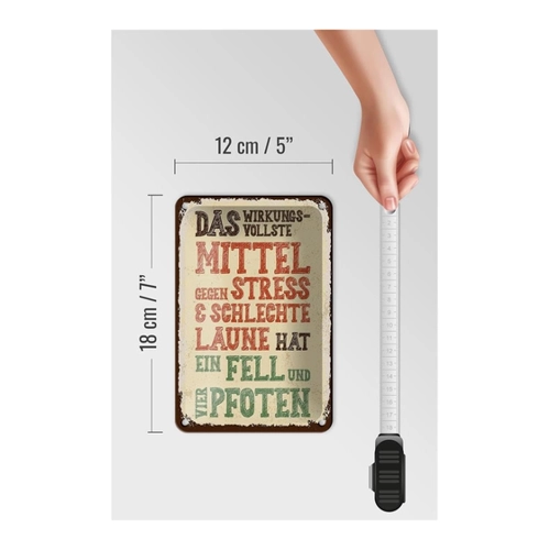 Bild von FEMER Blechschild Spruch Tiere Mittel gegen Stress 4 Pfoten 12x18cm Schild