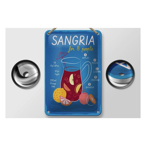 Bild von FEMER Blechschild Rezept Sangria Recipe for 8 People 12x18cm Dekoration