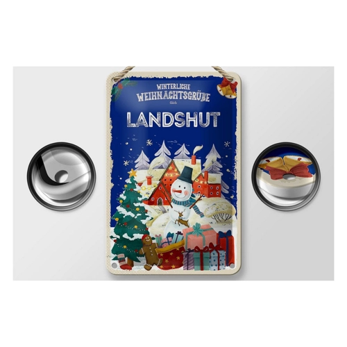 Bild von FEMER Blechschild Weihnachtsgrüße LANDSHUT Geschenk Dekoration 12x18cm