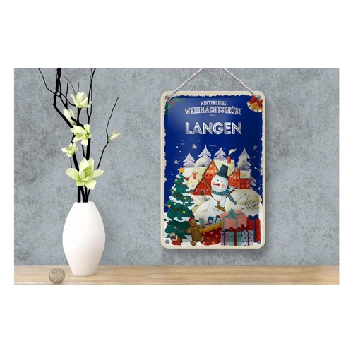 Bild von FEMER Blechschild Weihnachtsgrüße aus Langen Geschenk Dekoration 12x18cm