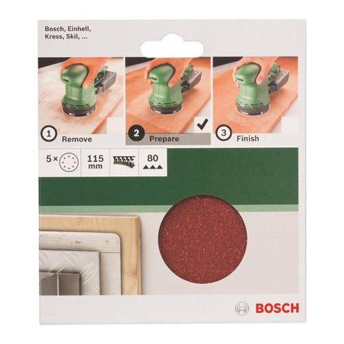 Bild von BOSCH Schleifpapier 5 tlg. Schleifblatt Set Ø 115 mm, Körnung P 80 Exzenterschleifer