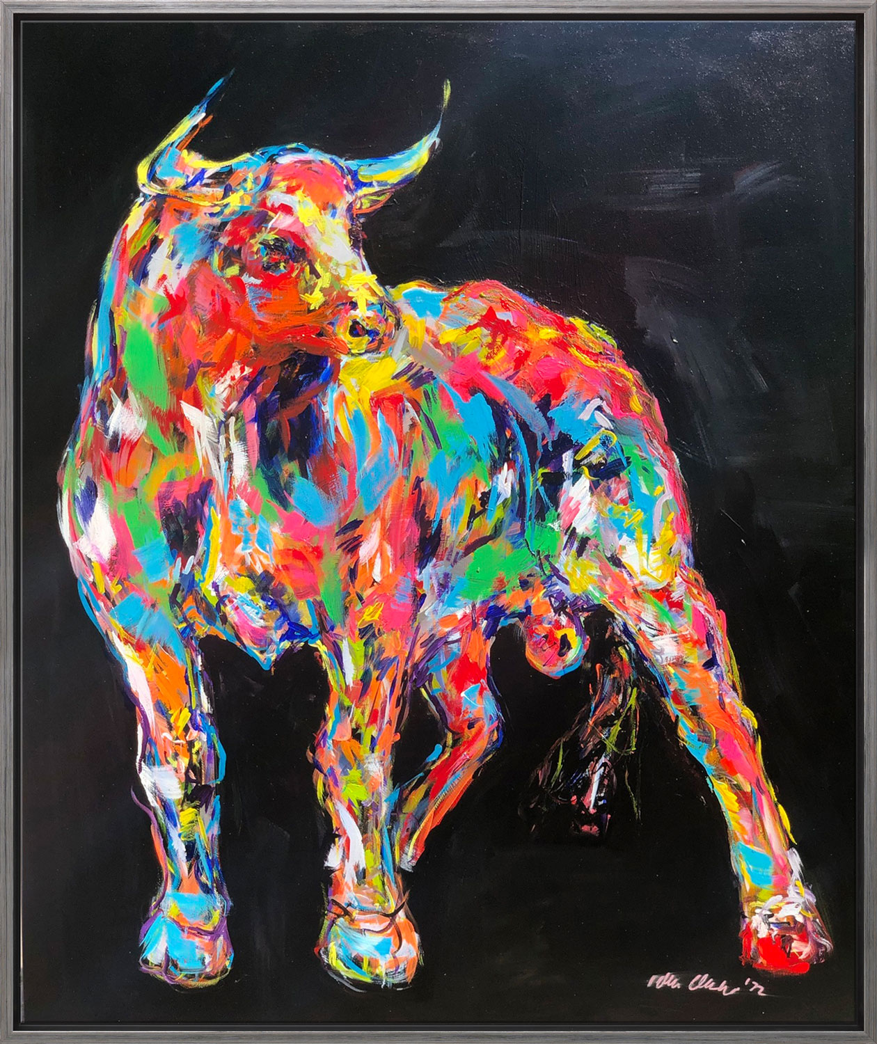 Bild von Nicole Leidenfrost: Bild 'Happy Mood Bull' (2022) (Original / Unikat), gerahmt