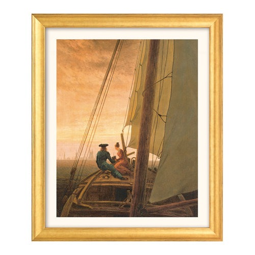 Bild von Caspar David Friedrich: Bild 'Auf dem Segler' (1818), goldfarben gerahmt