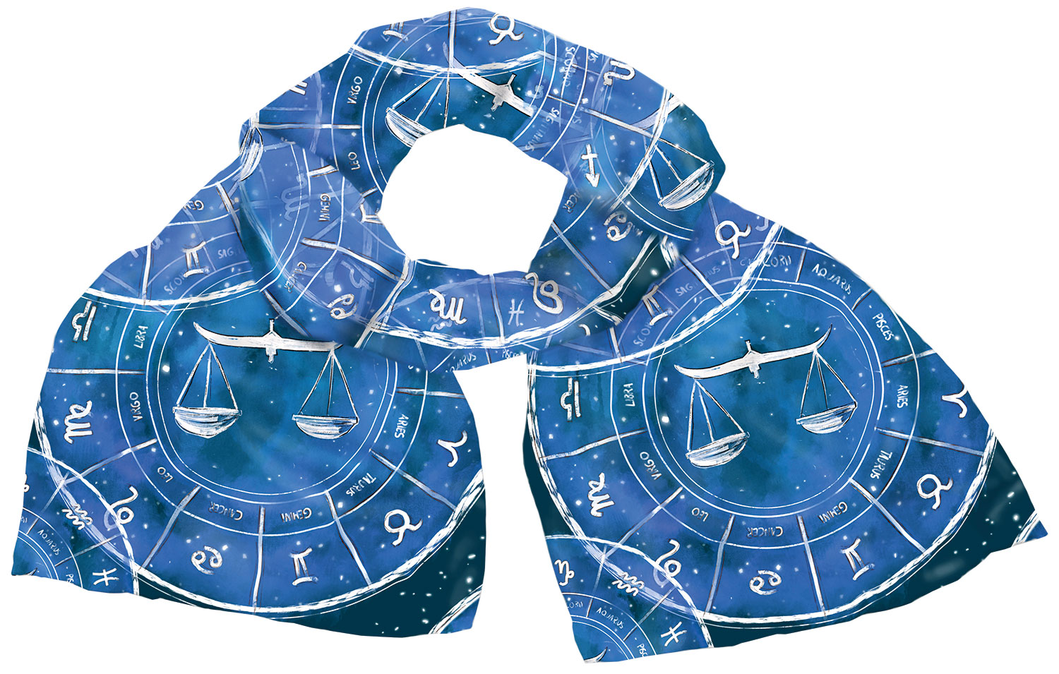 Bild von Petra Waszak: Seidenschal 'Sternzeichen Waage' (24.09.-23.10.), Version in Blau