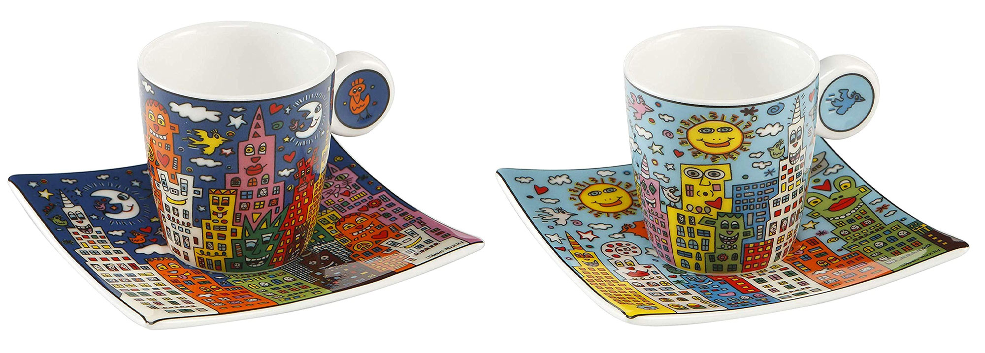 Bild von James Rizzi: 2 Espressotassen mit Künstlermotiven 'City Night & City Day' im Set, Porzellan
