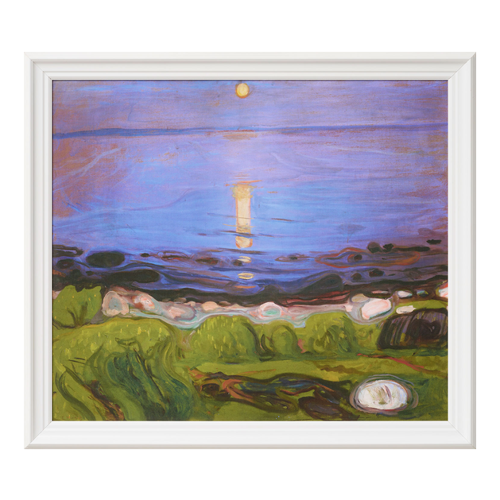 Bild von Edvard Munch: Bild 'Eine Sommernacht am Strand' (1902), Version weiß gerahmt