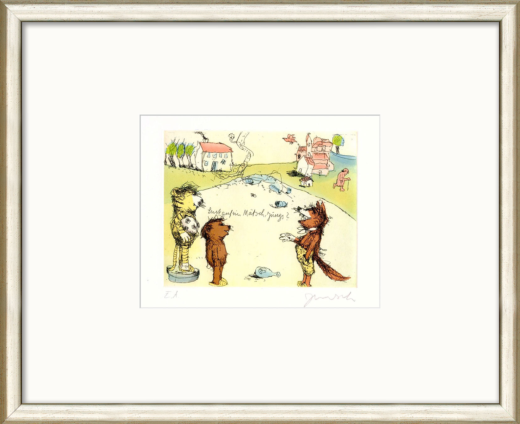 Bild von Janosch: Bild 'Hallo Herr Fuchs wie geht's denn so' (2016), gerahmt
