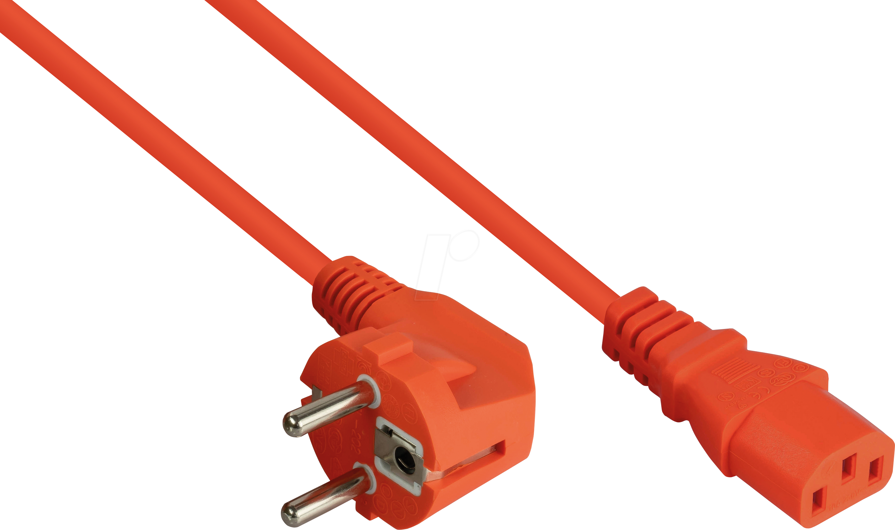Bild von Kabelmeister Netzkabel Schutzkontakt-Stecker Typ E+F (90° gew.) an Kaltgeräte-Buchse C13, orange, 1 (10 m), Stromkabel
