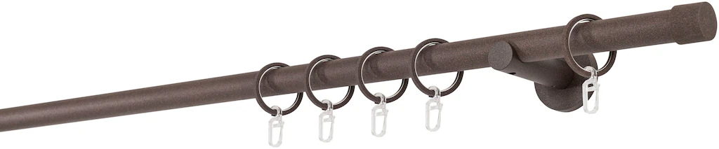 Bild von ondeco Gardinenstange auf Maß 20mm Cap 1-lauf Vorhangstange Wandträger 6,5cm Stilgarnitur mit Ringen für Vorhänge Rost 180cm