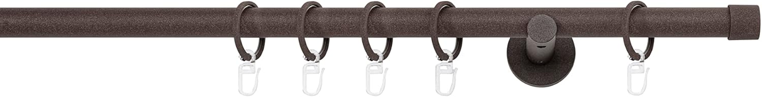 Bild von ondeco Gardinenstange auf Maß 20mm Cap 1-lauf Vorhangstange Wandträger 6,5cm Stilgarnitur mit Ringen für Vorhänge Rost 240cm