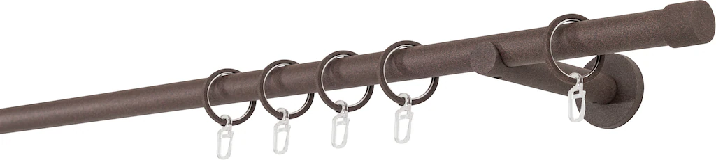 Bild von ondeco Gardinenstange auf Maß 20mm Cap 1-lauf Vorhangstange Wandträger 12cm Stilgarnitur mit Ringen für Vorhänge Rost 140cm