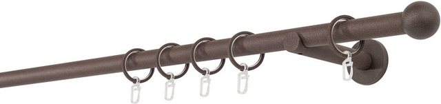 Bild von ondeco Gardinenstange auf Maß 20mm Ball 1-lauf Vorhangstange Wandträger 12cm Stilgarnitur mit Ringen für Vorhänge Rost 280cm