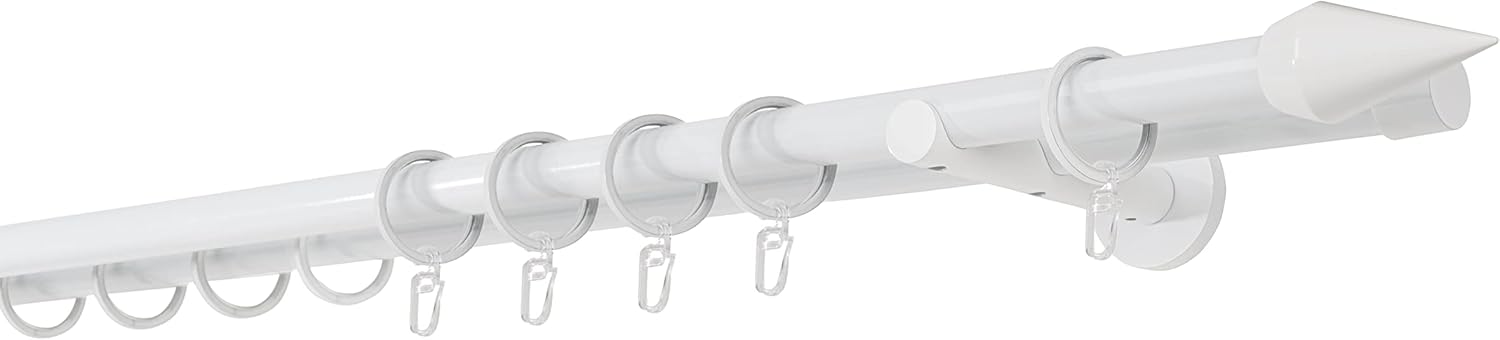 Bild von ondeco Gardinenstange auf Maß 20mm Kegel 2-lauf Vorhangstange Wandträger 12cm Stilgarnitur mit Ringen für Vorhänge Edelstahl-Optik 240cm