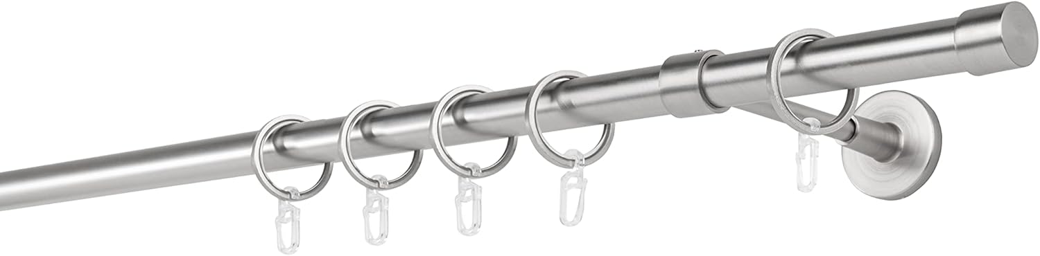 Bild von ondeco Gardinenstange auf Maß 20mm Cap 1-lauf Vorhangstange Wandträger Deckenträger 14cm Stilgarnitur mit Ringen für Vorhänge Rost 310cm