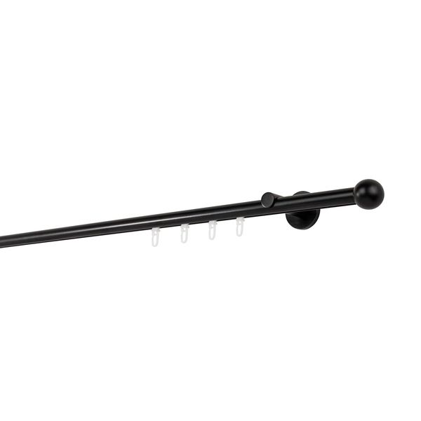 Bild von Ondeco Gardinenstange auf Maß Innenlauf 20mm Ball 1-lauf Wandträger 6,5cm mit Gleiter Farbe: Schwarz, Größe: 260cm