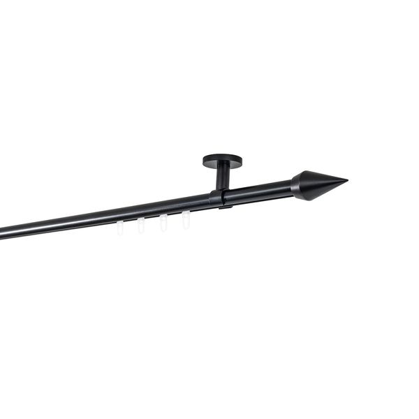 Bild von Ondeco Gardinenstange auf Maß Innenlauf 20mm Kegel 1-lauf Deckenträger 4cm mit Gleiter Farbe: Schwarz, Größe: 160cm