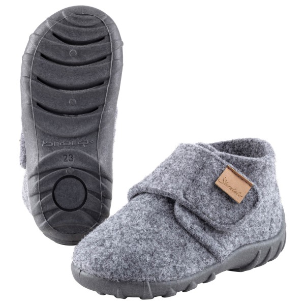Bild von Sterntaler Hausschuh aus Wollfilz, Unisex - Baby und Kinder Schuhe mit rutschfester Sohle und Klettverschluss - flexible Sohle, mittelgrau, 21