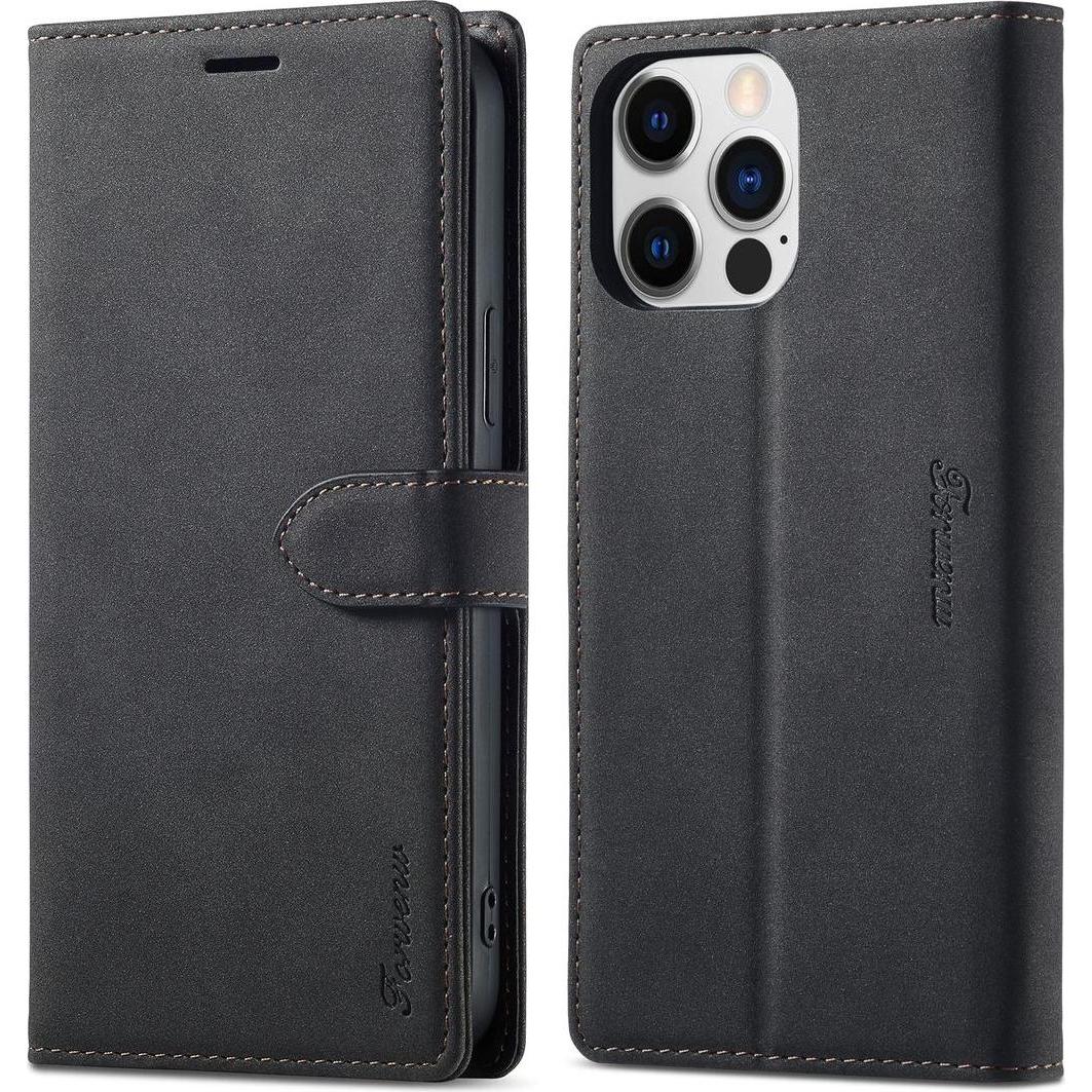 Bild von König Design Hülle Handy Schutz für Apple iPhone 14 Pro Plus Max Case Cover Tasche Wallet (Apple iPhone 14), Smartphone Hülle, Schwarz