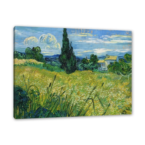 Bild von Pixxprint Leinwandbild Vincent Van Gogh - Grünes Weizenfeld mit Zypressen