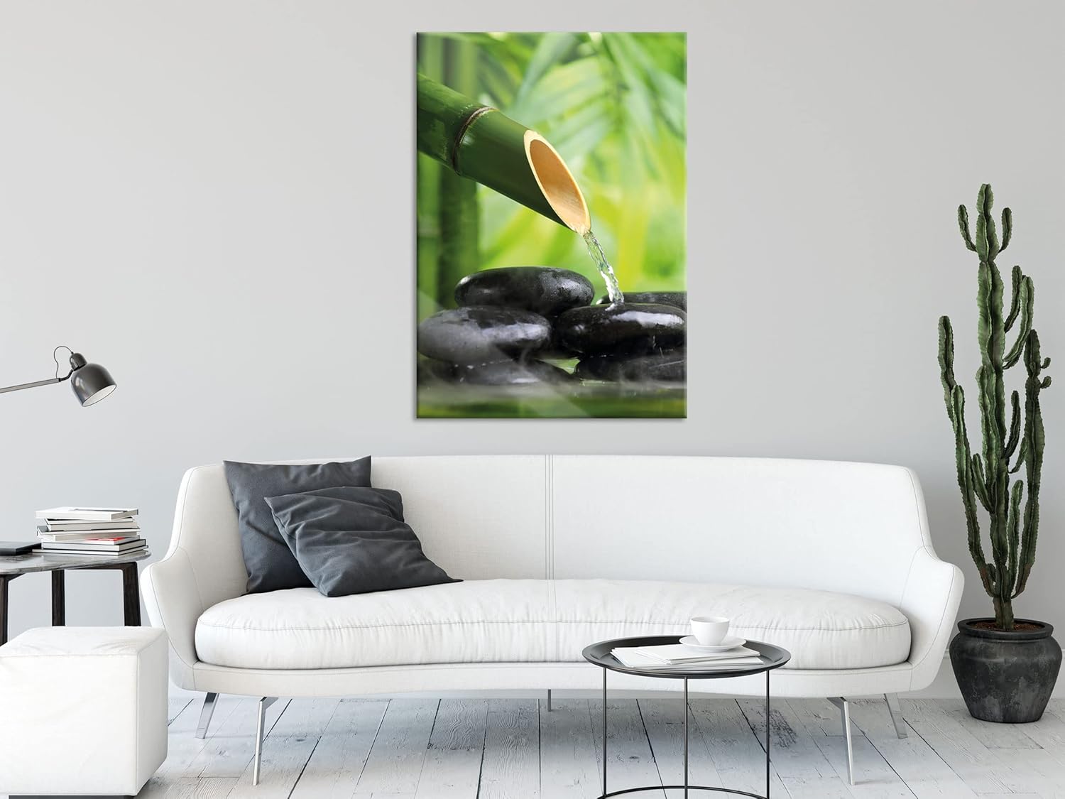 Bild von Pixxprint Glasbild, Wandbild aus Echtglas, Bambusbrunnen mit Steinen, 40x60 cm, inkl. Aufhängung und Abstandshalter