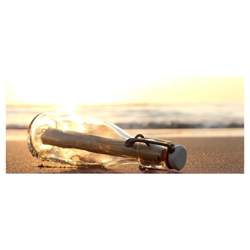Bild von Pixxprint Glasbild Panorama - Flaschenpost am Strand