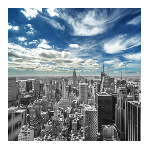 Bild von Pixxprint Glasbild - New York unter bewölktem Himmel