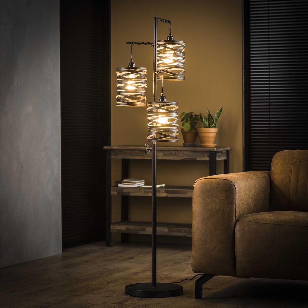 Bild von famlights Industrie Look Stehlampe Dalia Wohnzimmer Vintage aus Metall, Skandi Deko, Wohnzimmerlampe Stehleuchte Wohnzimmer Industrial Retro Schlafzimmer Standleuchte Metall/Korb Stehlampe Esstisch