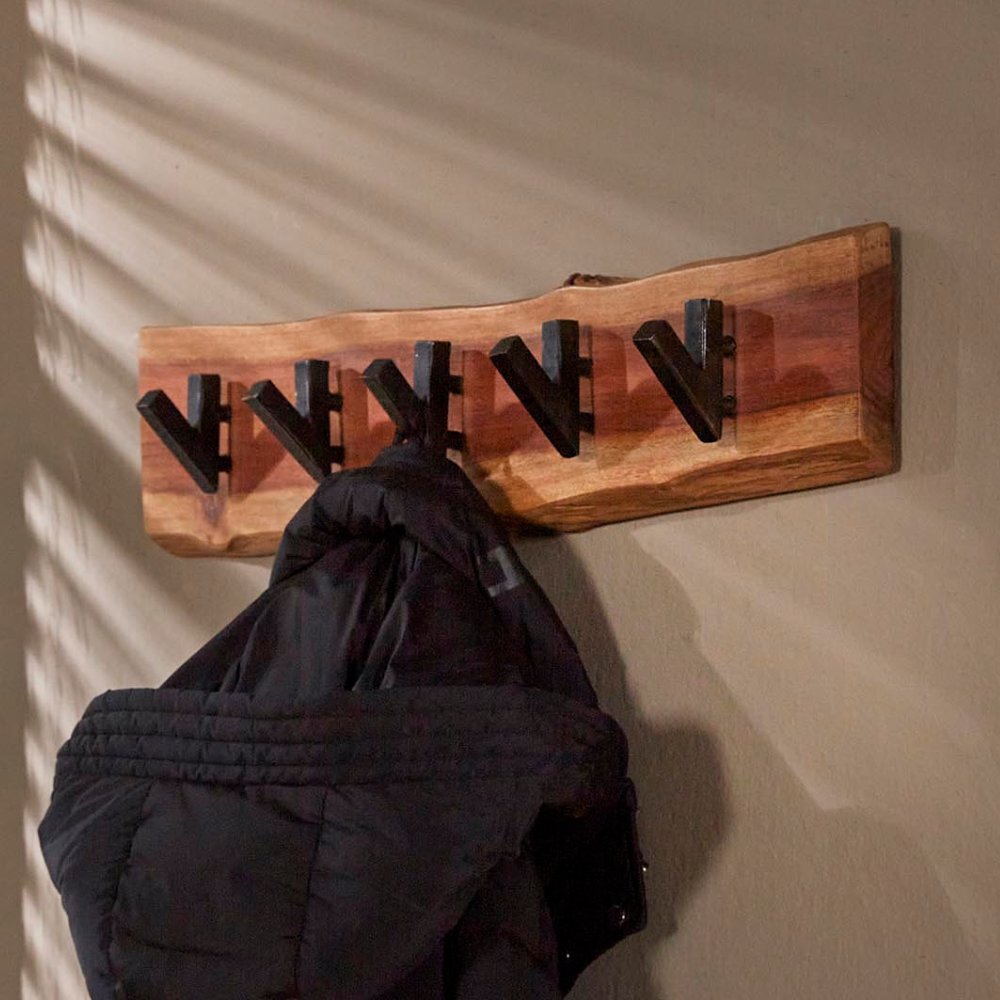 Bild von RINGO-Living Massivholz Garderobe Mata mit 5 Haken in Natur-hell und Schwarz-matt