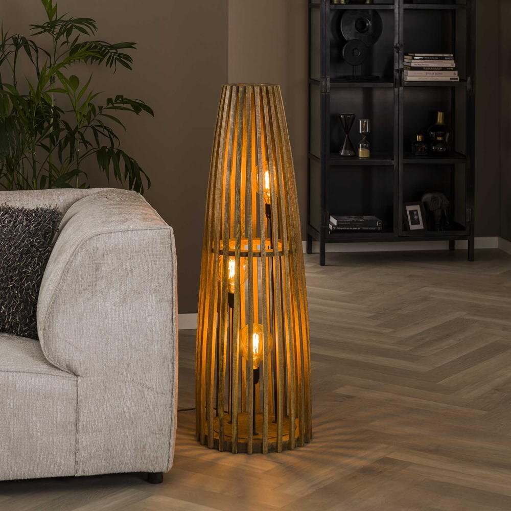 Bild von famlights in Natur-hell 3-flammig industrielle Dekorativ FELINE E27 Mangoholz Esszimmer | 3-flammig