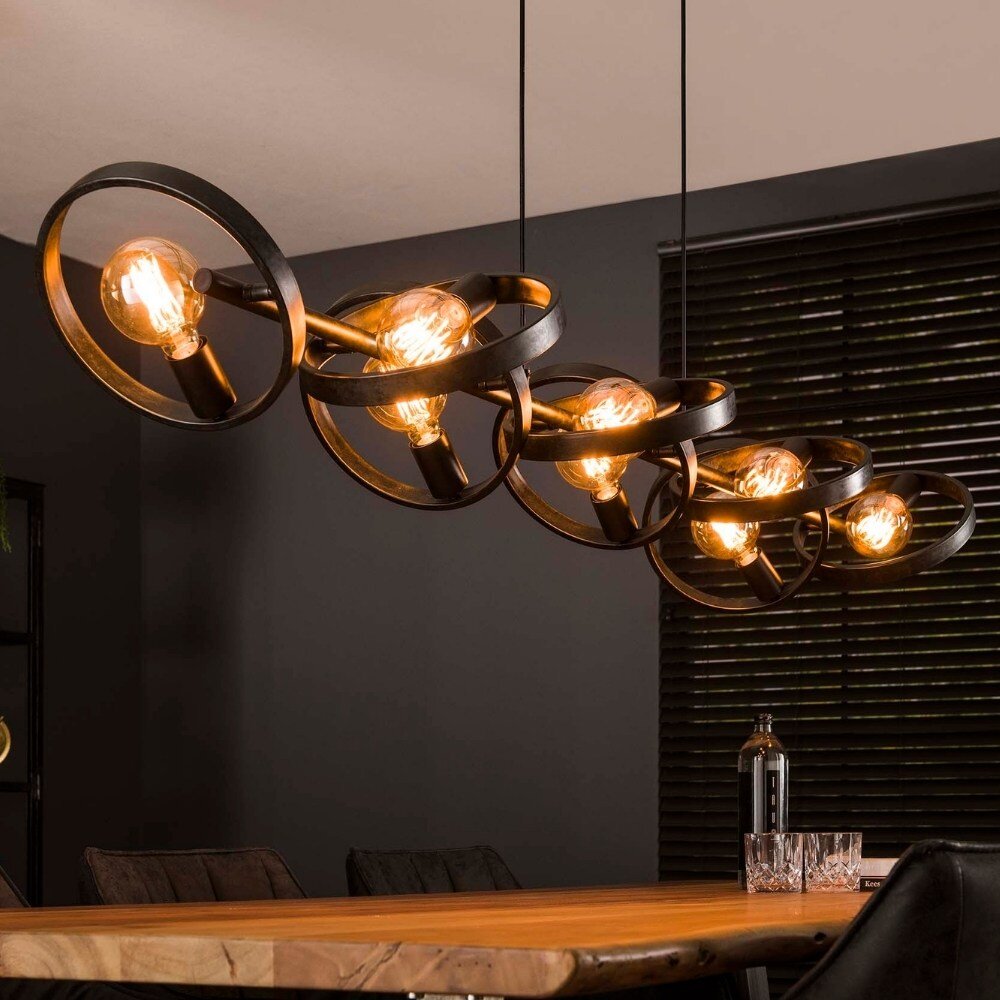 Bild von famlights Hängeleuchte Pendelleuchte in Schwarz 8-flammig Dekorativ industrielle CHRISTOPHER E27 Metall Esszimmer Küche | 8-flammig
