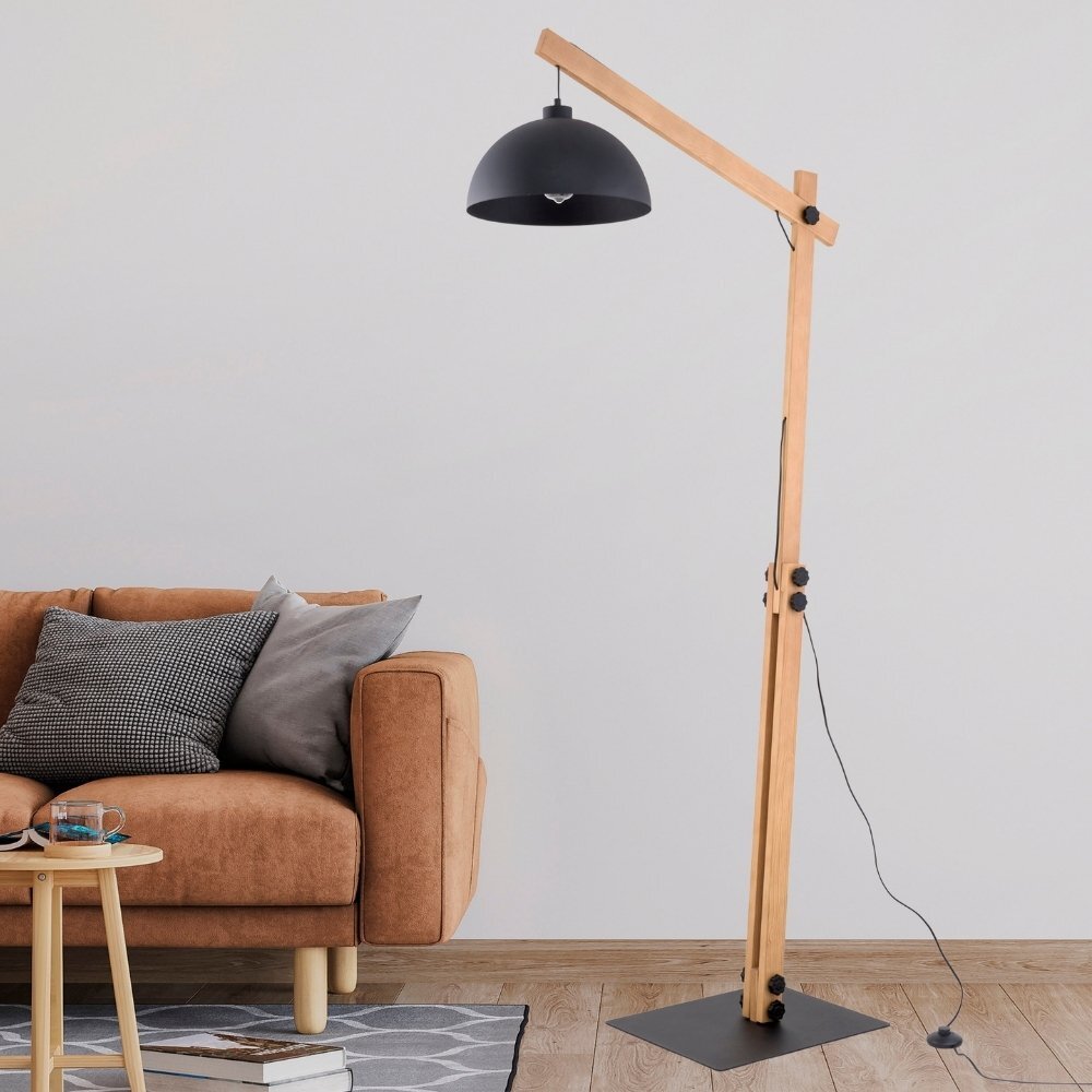 Bild von famlights | Stehleuchte Lucian in Schwarz und Braun E27