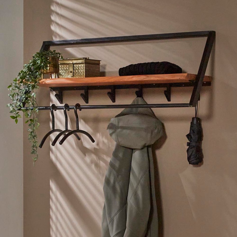 Bild von RINGO-Living Massivholz Garderobe Nalani in Natur-hell und Schwarz-matt 6 Haken