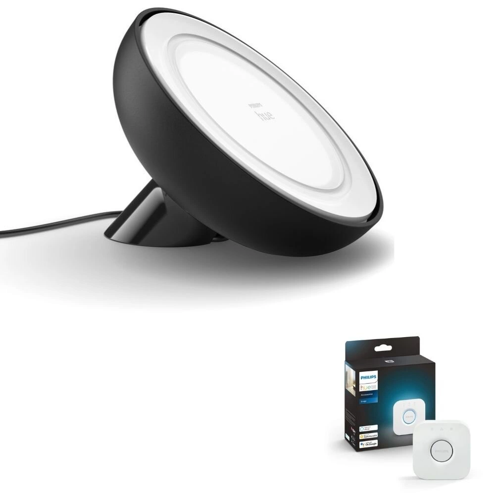 Bild von Philips Hue Bluetooth White & Color Ambiance Tischleuchte Bloom in Schwarz inkl. Bridge