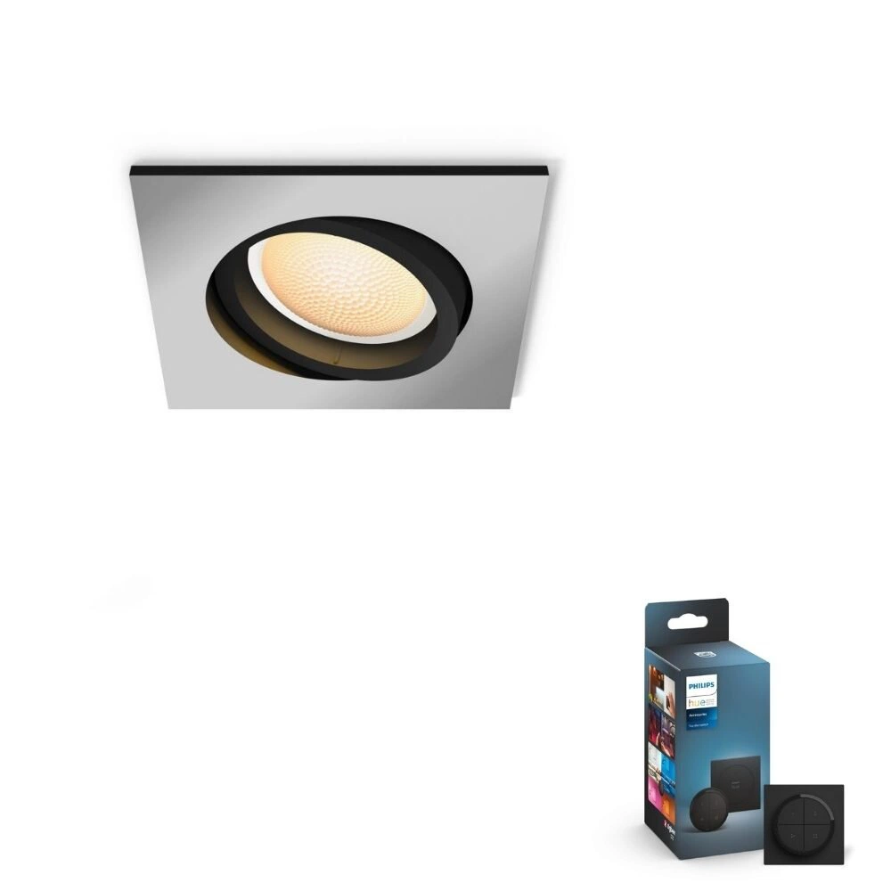Bild von Philips Hue Bluetooth White Ambiance Einbauspot Milliskin in Aluminium 5W 350lm GU10 eckig inkl. Tap Dial Schalter in Schwarz