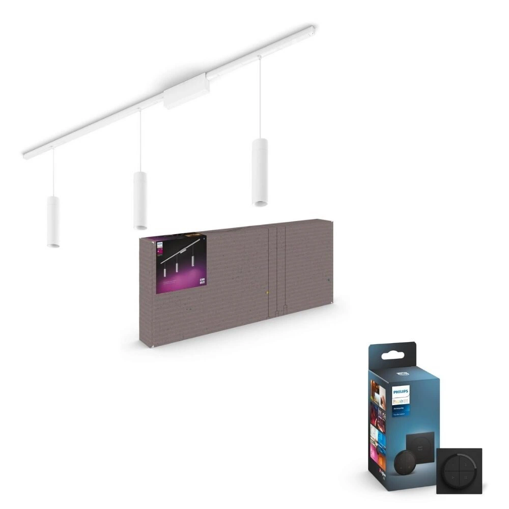 Bild von Philips Hue Bluetooth White & Color Ambiance Schienensystem Perifo Pendelleuchte in Weiß 3x 5,2W 1530lm Starter-Set inkl. Tap Dial Schalter in Schwarz