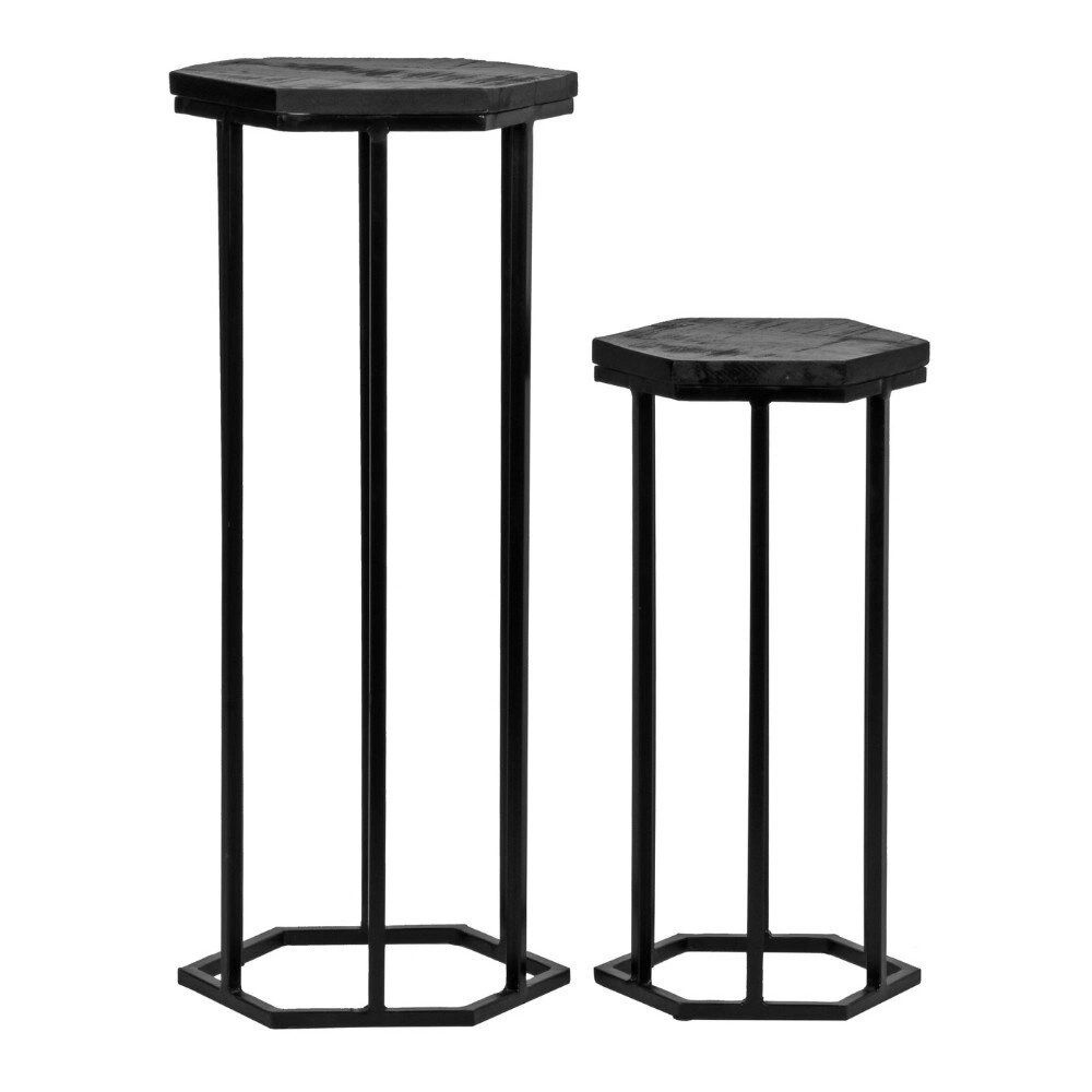 Bild von RINGO-Living Blumenständer Leilai in Schwarz aus Mangoholz 2er-Set 700x300x260mm