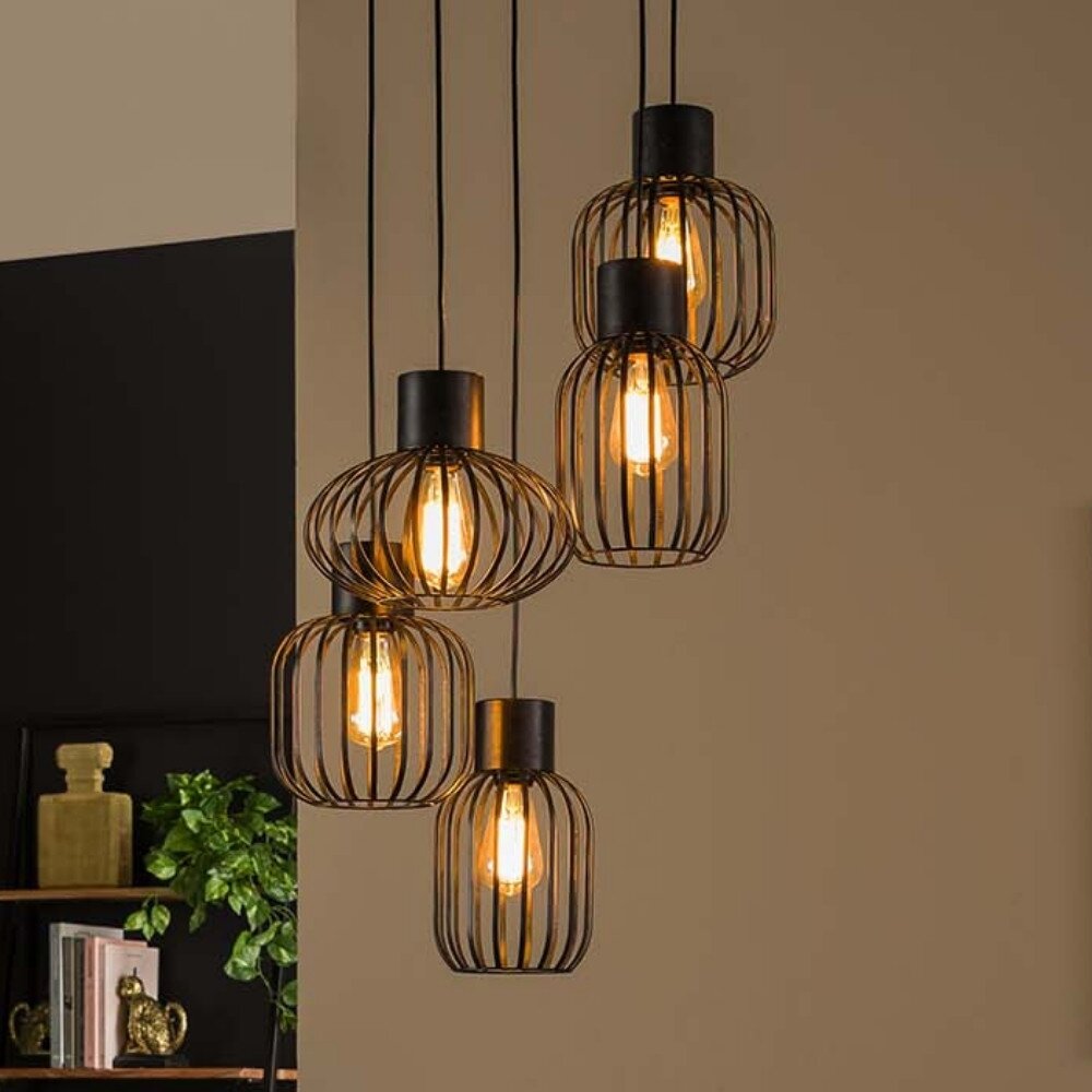 Bild von famlights in Anthrazit und Altsilber 5-flammig Dekorativ Vintage NIKA E27 Metall Wohnzimmer Esszimmer | 5-flammig