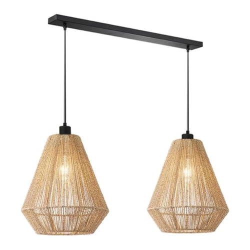Bild von famlights | Pendelleuchte Hjördis in Braun aus Jute E27 2-flammig