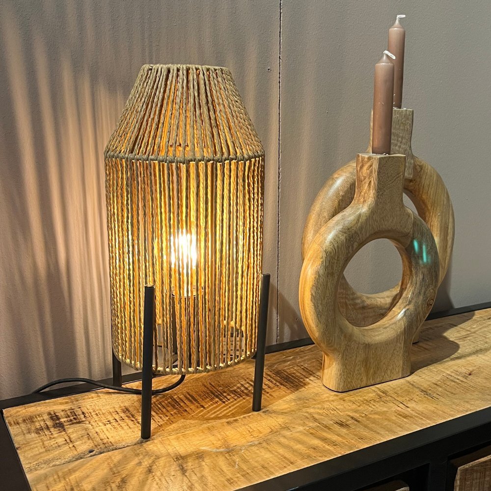 Bild von famlights | Tischleuchte Hjördis in Braun aus Jute E27