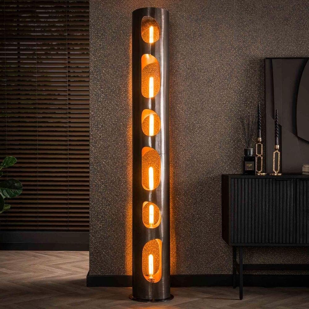 Bild von famlights | Stehleuchte Amira in Nickel und Schwarz E27 6-flammig