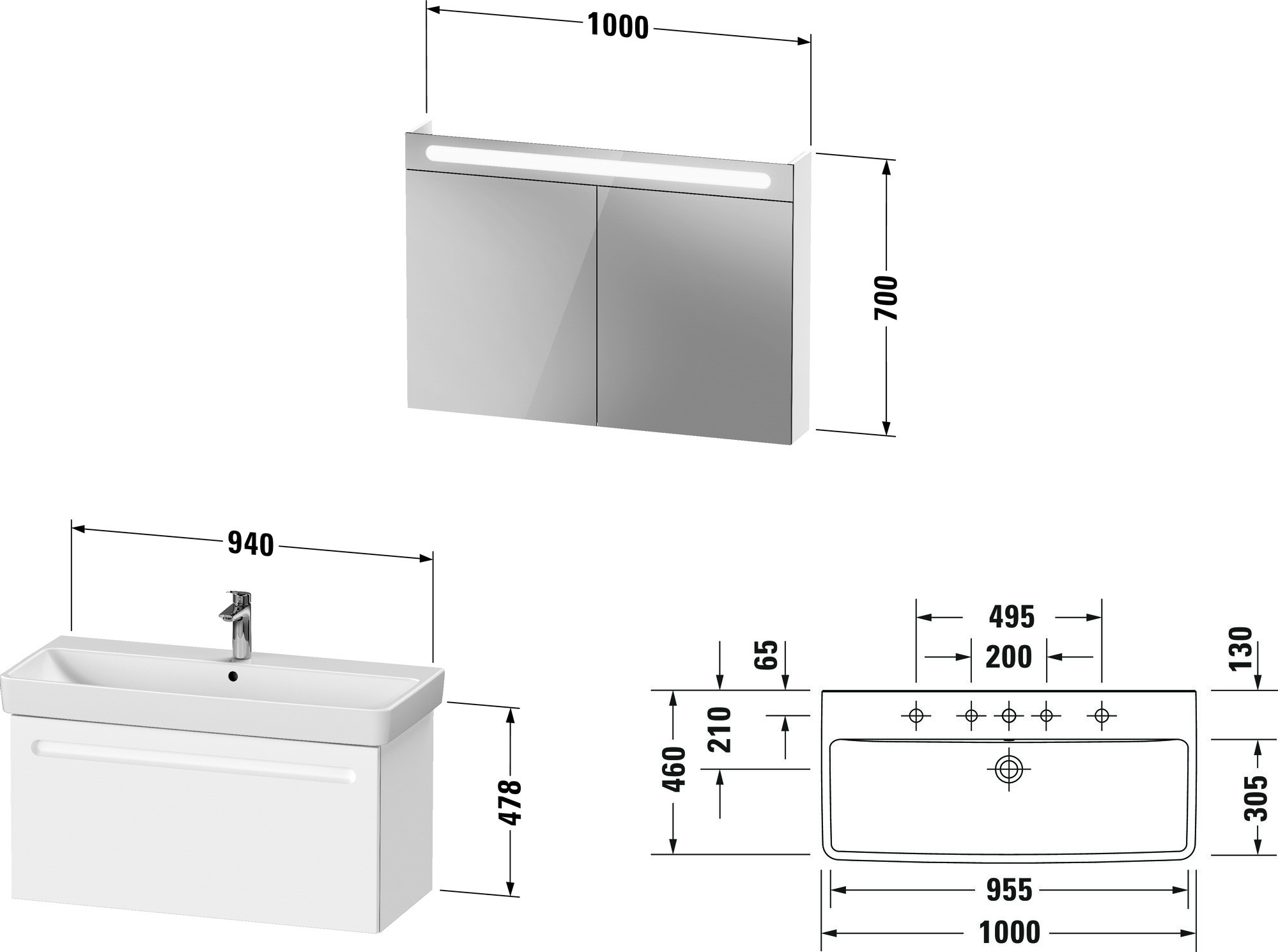 Bild von Duravit Duravit No.1 Möbelwaschtisch mit Waschtischunterbau und Spiegelschrank 1000x450x2000 mm - N1 N10184018180000