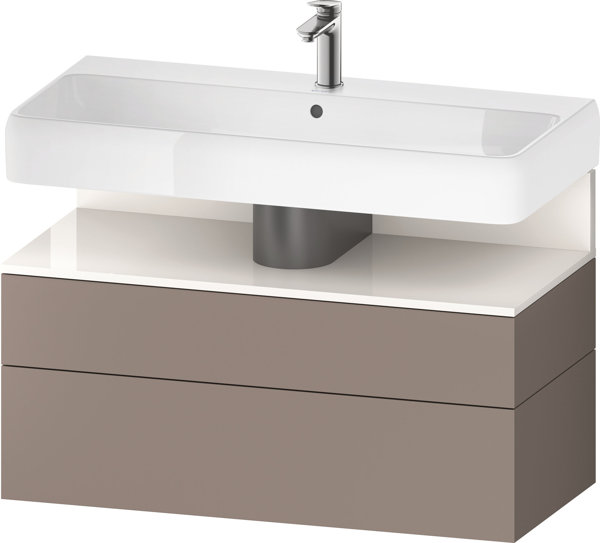 Bild von Duravit Qatego Waschtischunterbau, 1 Auszug und 1 Schublade, 990x470x590mm, Nische Weiß Hochglanz, QA4395022, Farbe: Basalt Matt