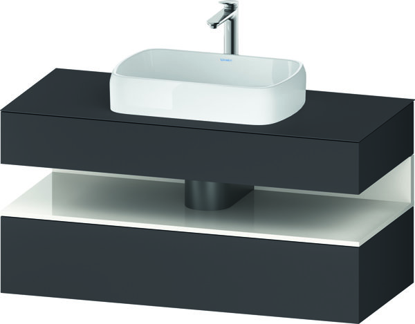 Bild von Duravit Qatego Konsolenwaschtischunterbau, 1 Auszug, 1 Schubkasten, Ausschnitt mittig, 1200x550x600mm, Nische Weiß Hochglanz, QA4732022, Farbe: Graphit matt